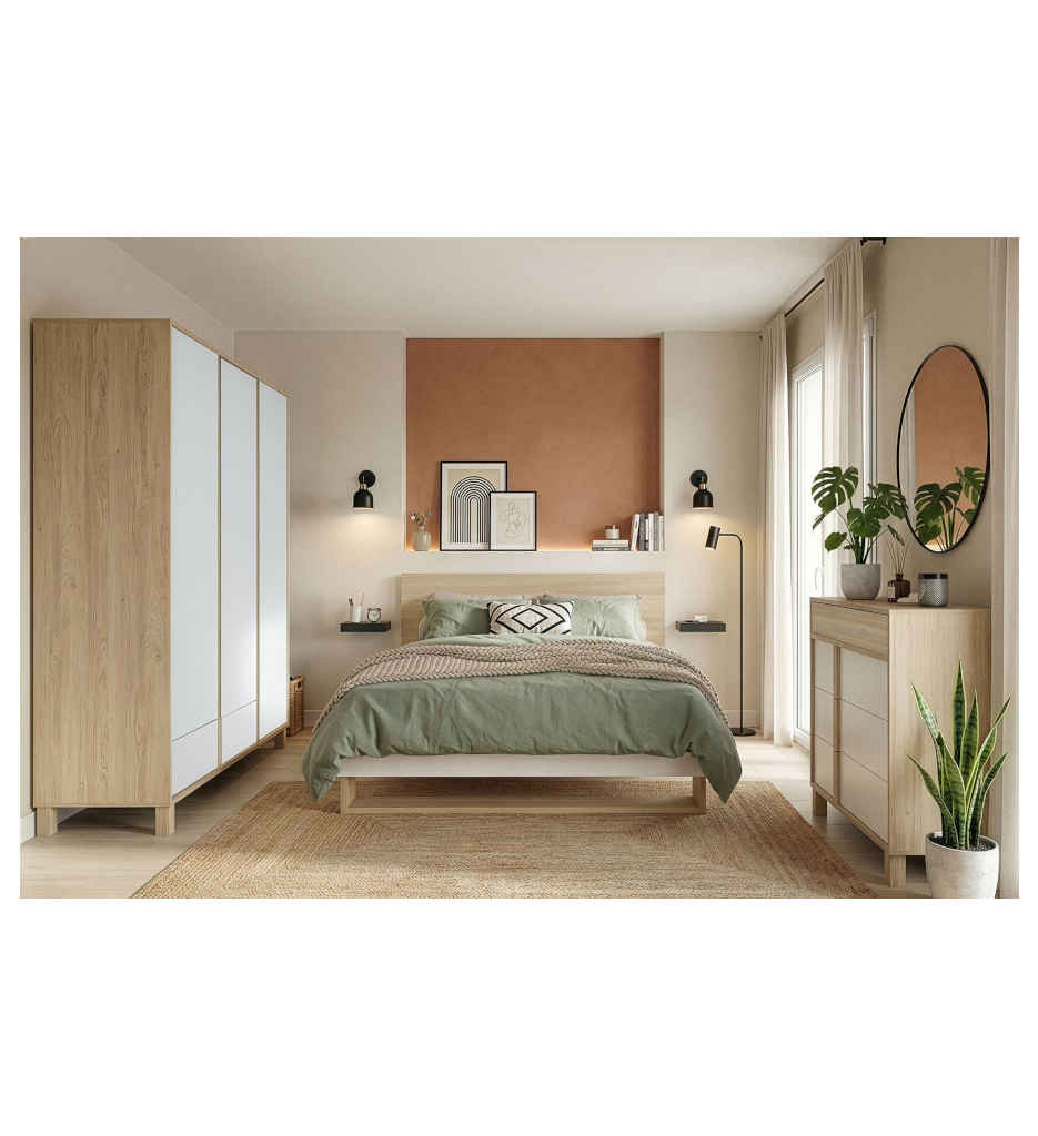 LIT 160*200CM-CHATAIGNER NATUREL/BLANC-1H6N106-ARIA
