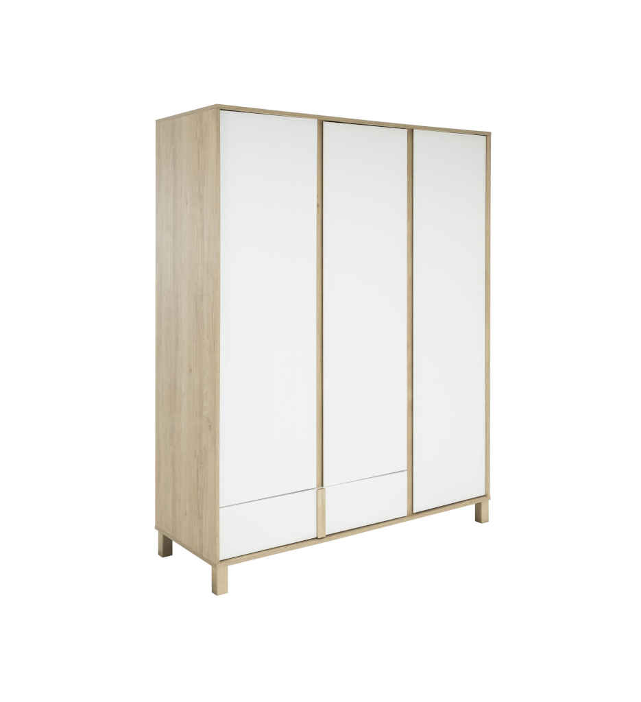 ARMOIRE 3 PORTES/1 TIROIR -CHATAIGNER NATUREL/BLANC-1H6N180-ARIA