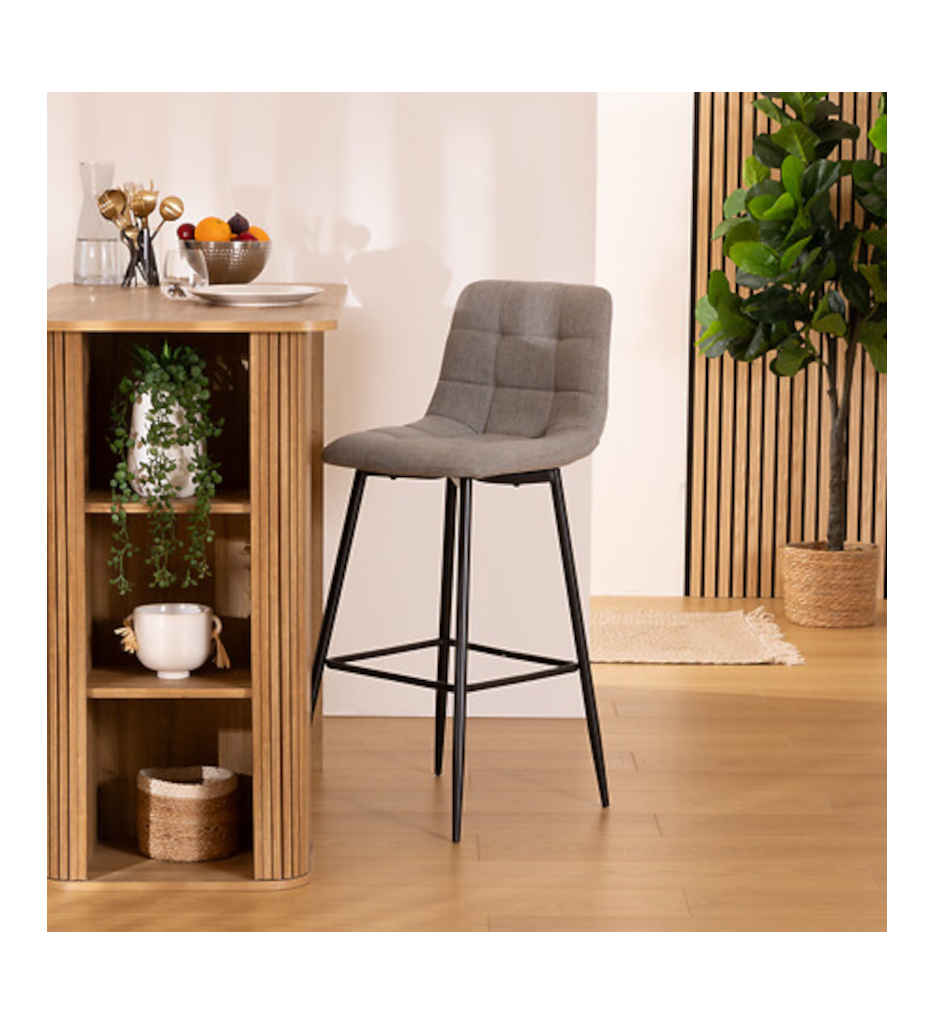 Chaise de bar haute Sirac tissu gris clair 207325A