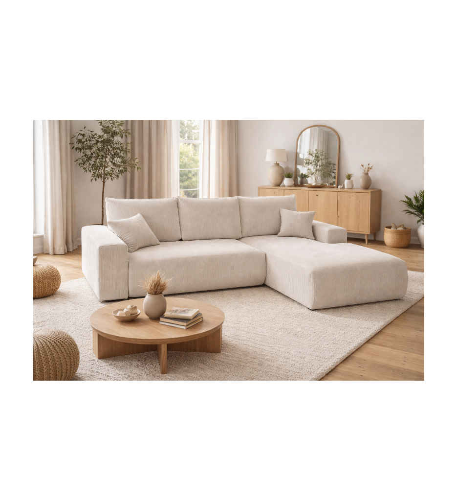 ANGLE DROIT-CV+COFFRE-TISSU POSO 100-CAT 1-BEIGE-LONDON/HONOLULU