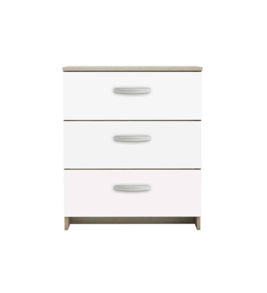 Commode 3 tiroirs NANO coloris blanc/ chêne shannon