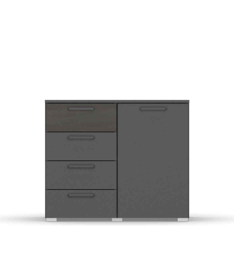 COMMODE 1PT/4T-AG315.61F7-GRIS METAL/BLACK OAK-MIRO