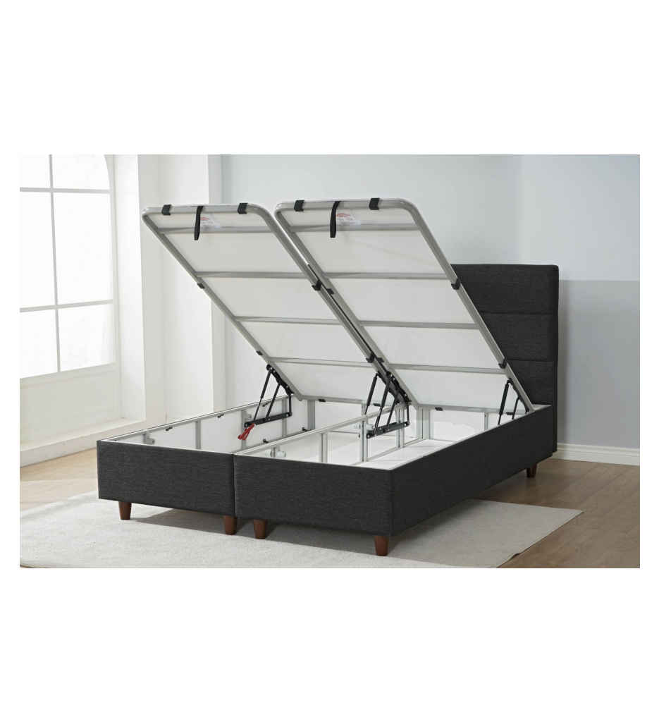 ²LIT 160*200 CM AVEC COFFRE-TISSU FABRIC NOIR-HYPERSOFT