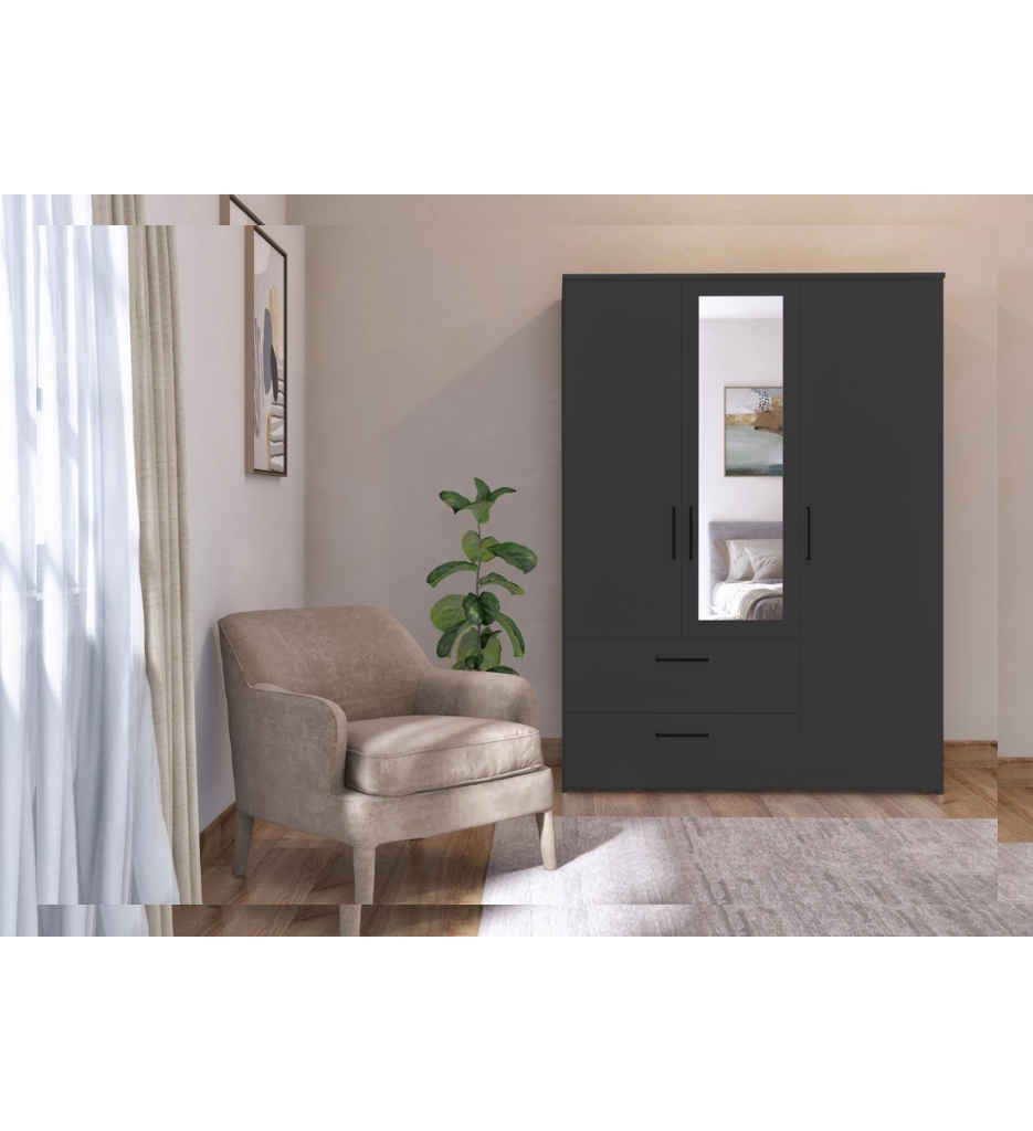 ARMOIRE  3P(1 MIROIR)/2T BLACK-596527-ORLEANS