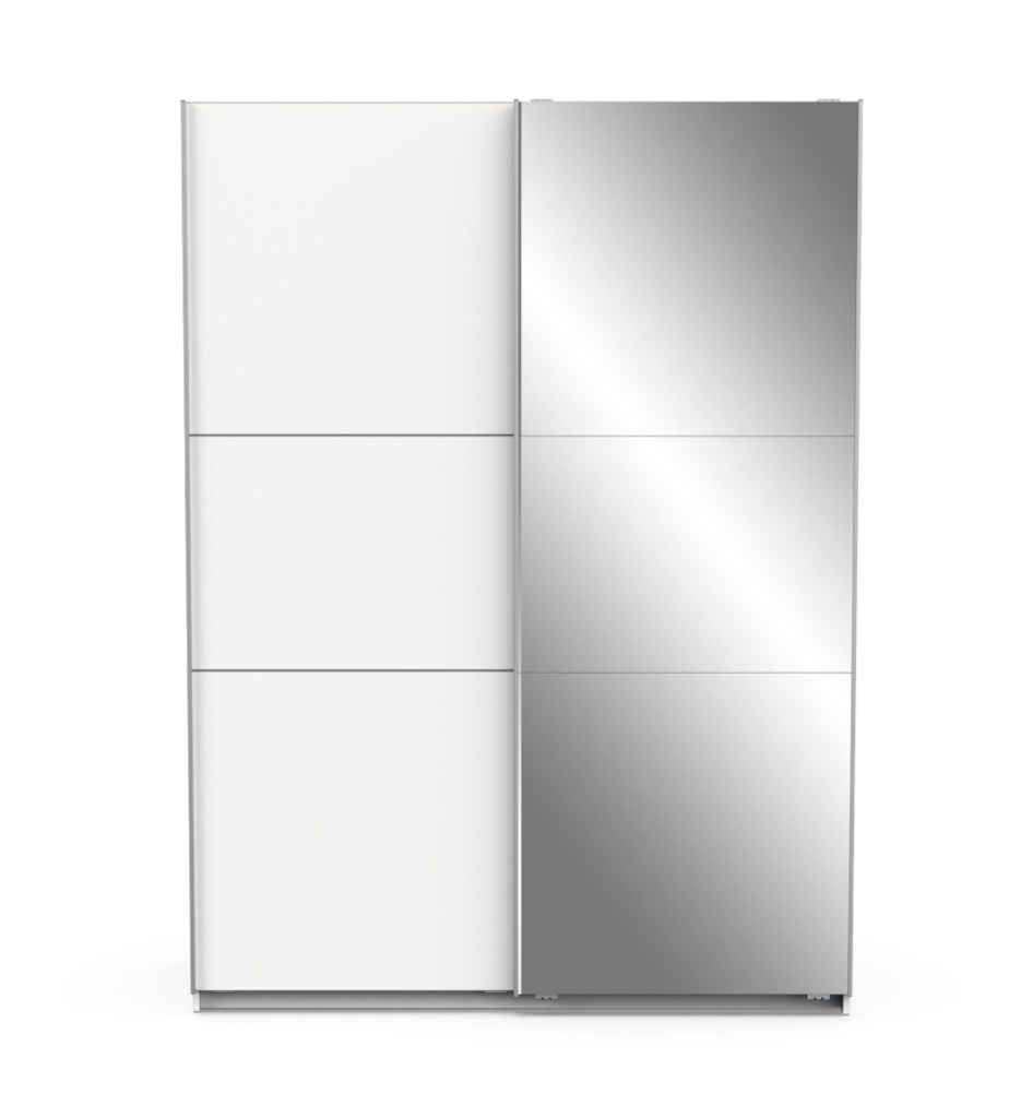 ²ARMOIRE 2 PORTES COULISSANTES+MIROIR L150CM-BLANC MAT-190009-GHOST