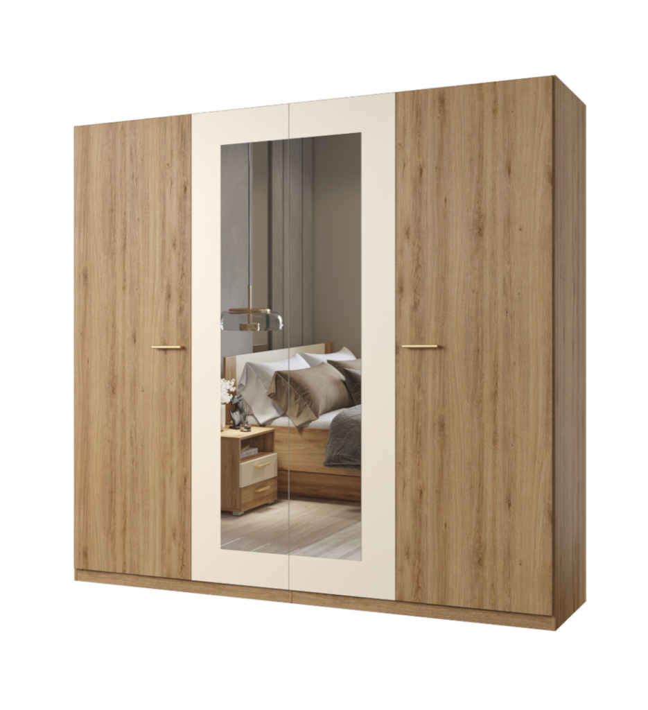ARMOIRE 4 PORTES (2 MIROIRS)228CM-24DBNH20-CHÊNE SAUVAGE BEIGE-SABLE-VERTINA