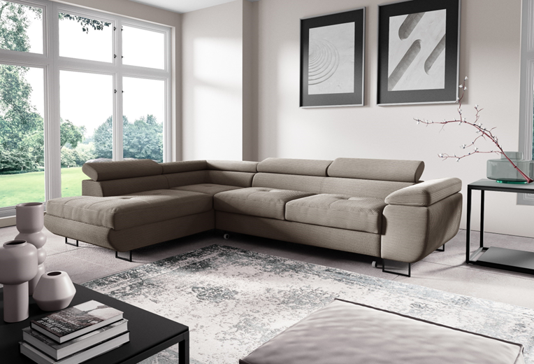 ANGLE GAUCHE CONVERTIBLE+COFFRE-TISSU TORONTO 14 GRIS-ANTON