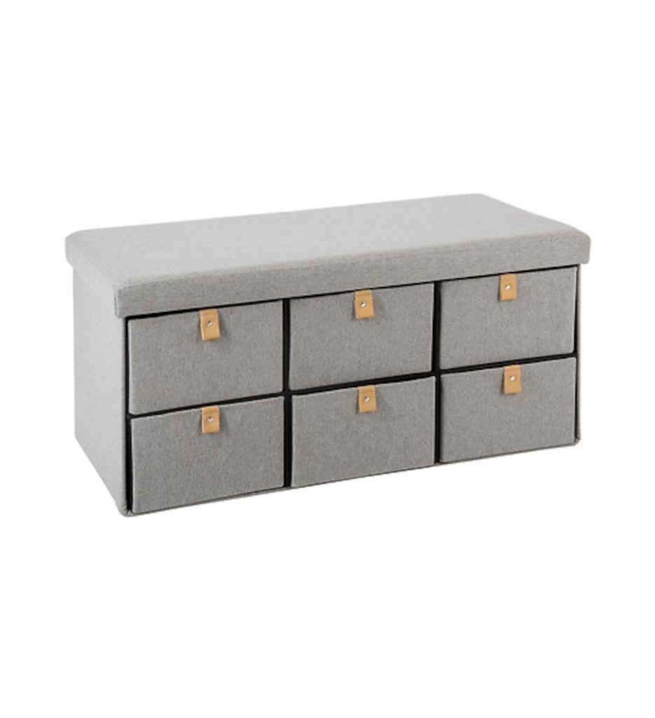 Pouf pliant double 6 tiroirs suédine gris JJA 157149