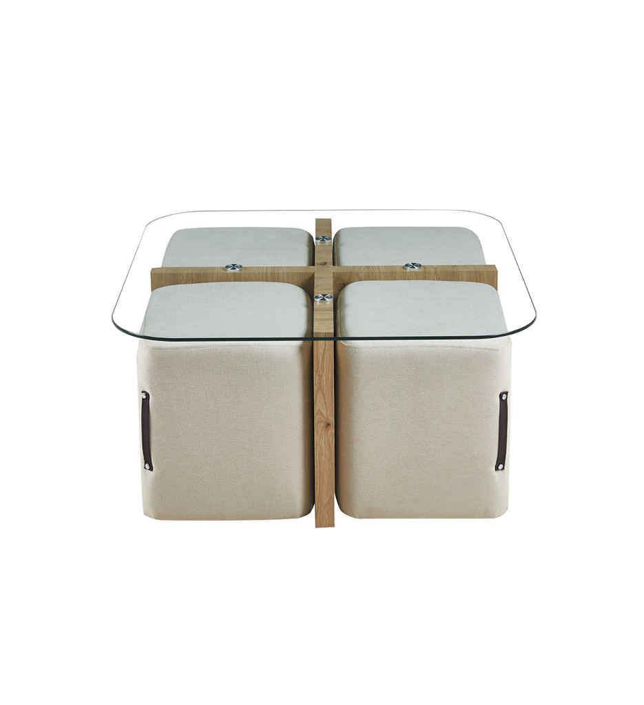 Table basse 'Shana' avec 4 poufs tissu 5101-1