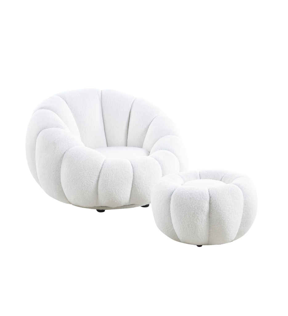 ²FAUTEUIL+POUF-WHITE TEDDY-PUMPKIN CHAIR