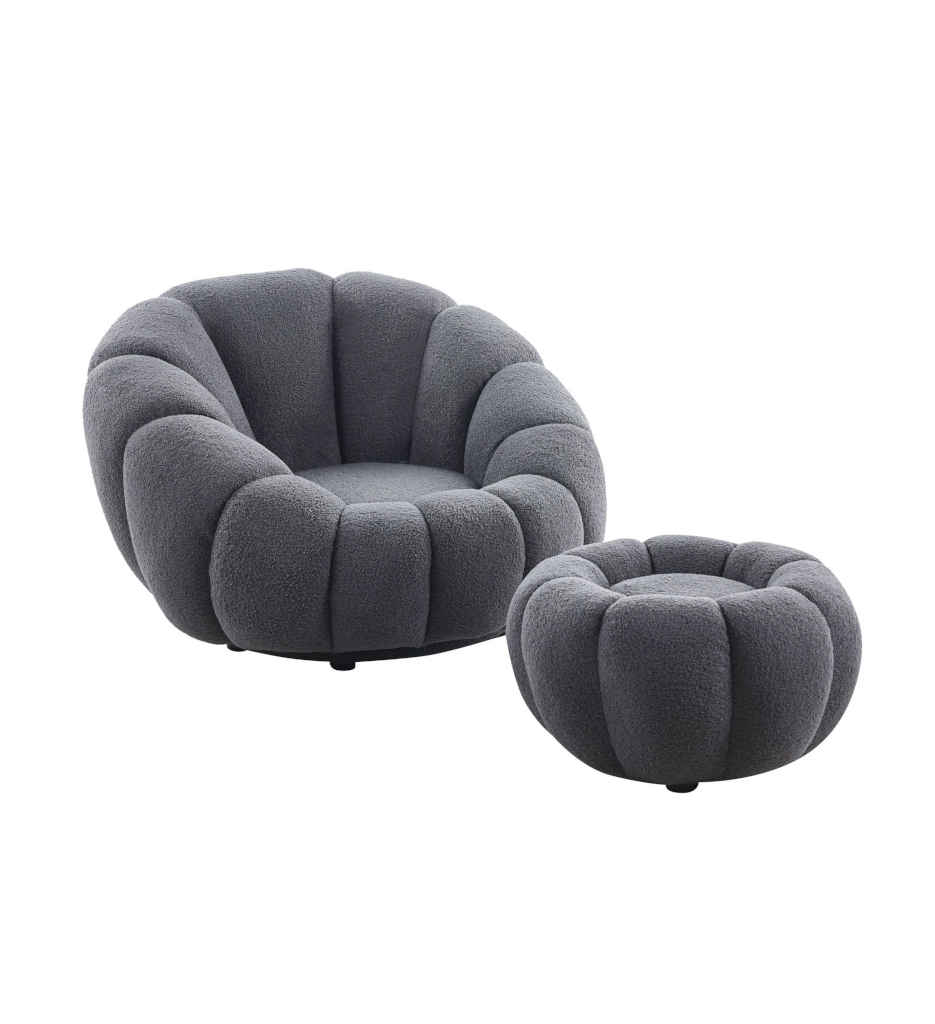 ²FAUTEUIL+POUF-GREY TEDDY-PUMPKIN CHAIR