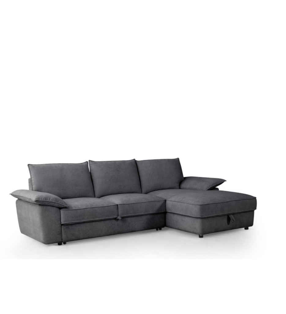 #ANGLE GAUCHE CONVERTIBLE + COFFRE LHF-TISSU FABRIC-18 GREY SF-395-LANLO