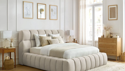 LIT + COFFRE- 180*200 CM-TISSU FREYA 210.02-CREME-SEWILLA