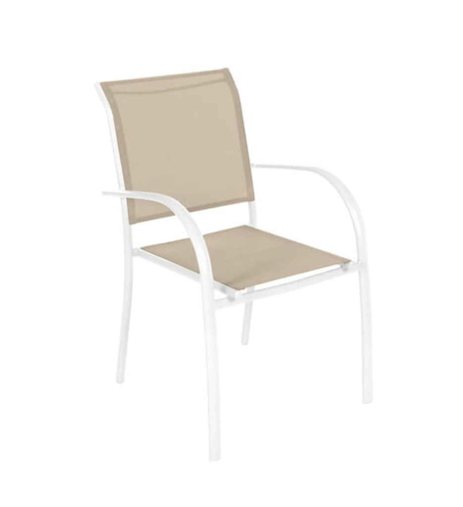#Fauteuil repas empilable Piazza aluminium lin blanc 187038