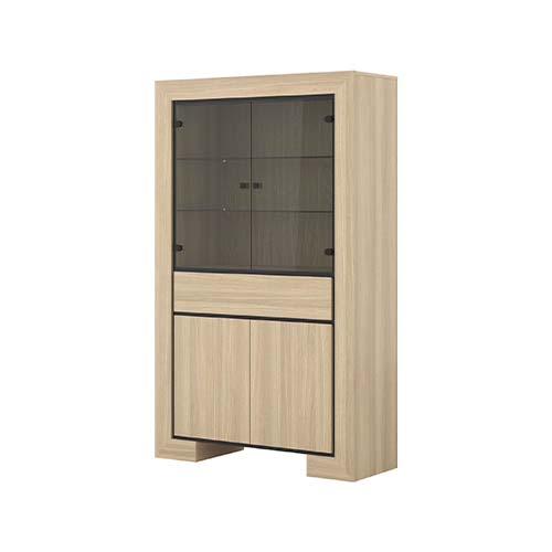 VITRINE 4 PORTES(2 en verre) 1TIROIR-113CM-CHÊNE ÉLÉGANT/NOIR-24DEOC13/4D1S-CUBA II