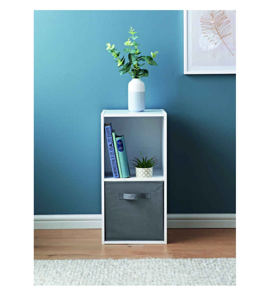 #1er Prix-Etagère avec panier Arvika 2 niches Blanc / gris FIN 3962