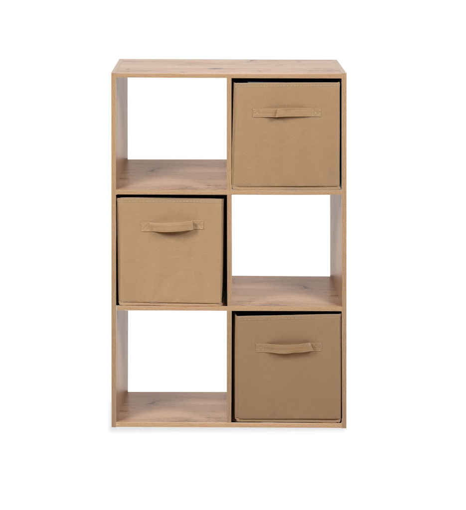 #1er Prix-Etagère avec paniers Arvika 6 niches Chêne / beige FIN 3967