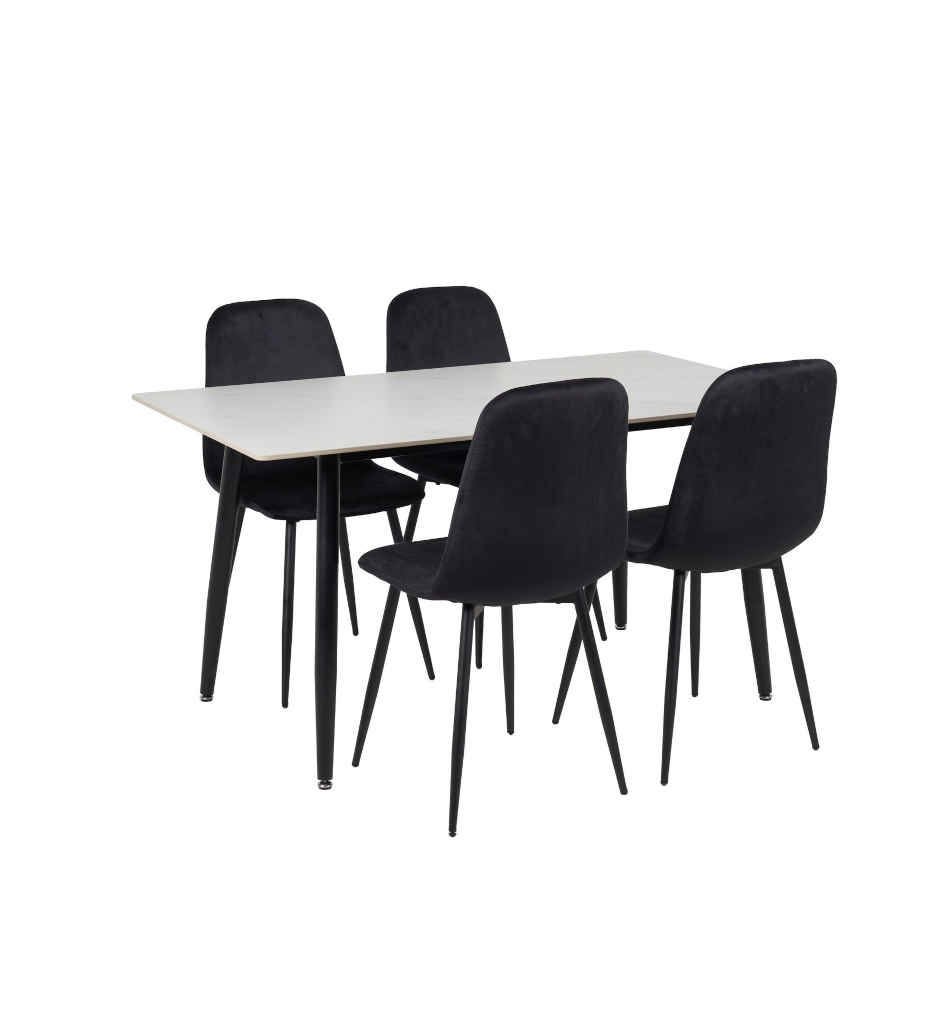 #ENSEMBLE TABLE 140 CM WHITE + 4 CHAISES BLACK - SET KJT10141