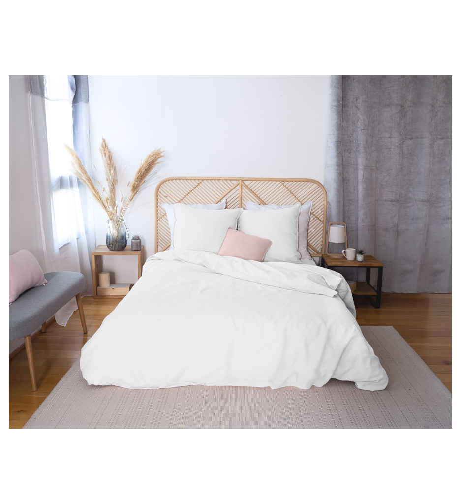 PARURE 240 X 220 COTON-LIN LAVE BLANC