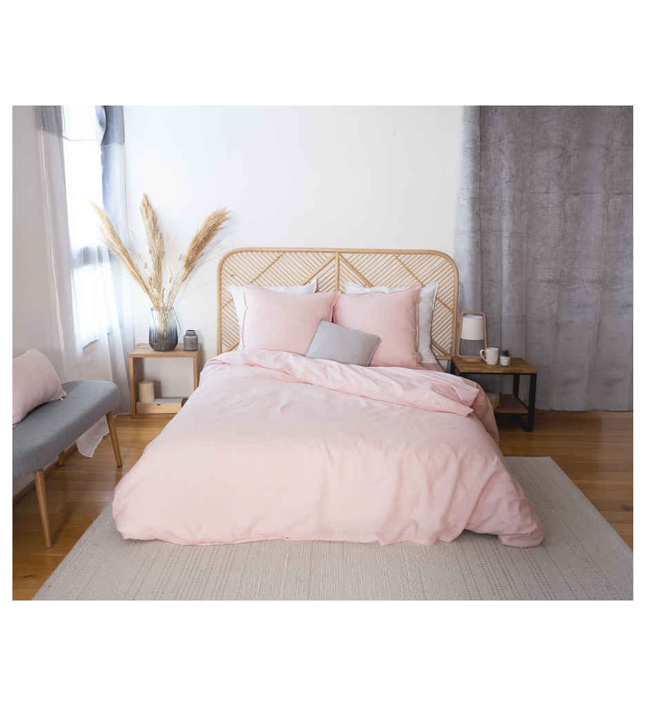 PARURE 240 X 220 COTON-LIN LAVE BOIS DE ROSE
