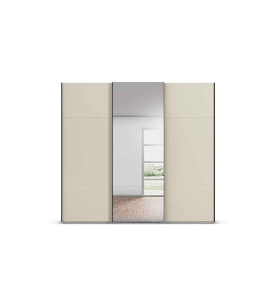 ARMOIRE 3 PORTES COULISSANTES-(1MIROIR)+BLOC TIROIR+LINGERE+FREINS INCLUS-COLORIS CHAMPAGNE+A816S.0KW3-CONTIDO