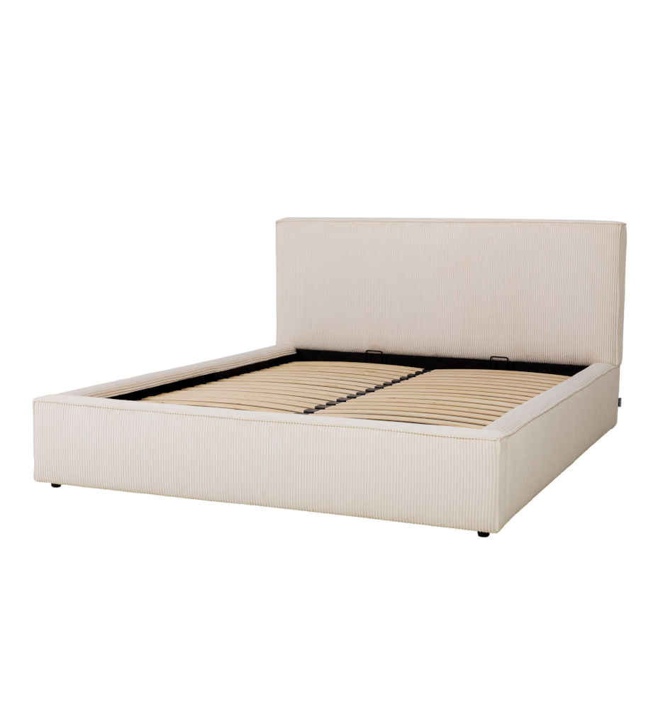 LIT COFFRE 160*200CM-TISSU LINCOLN PERLE-LEONIE