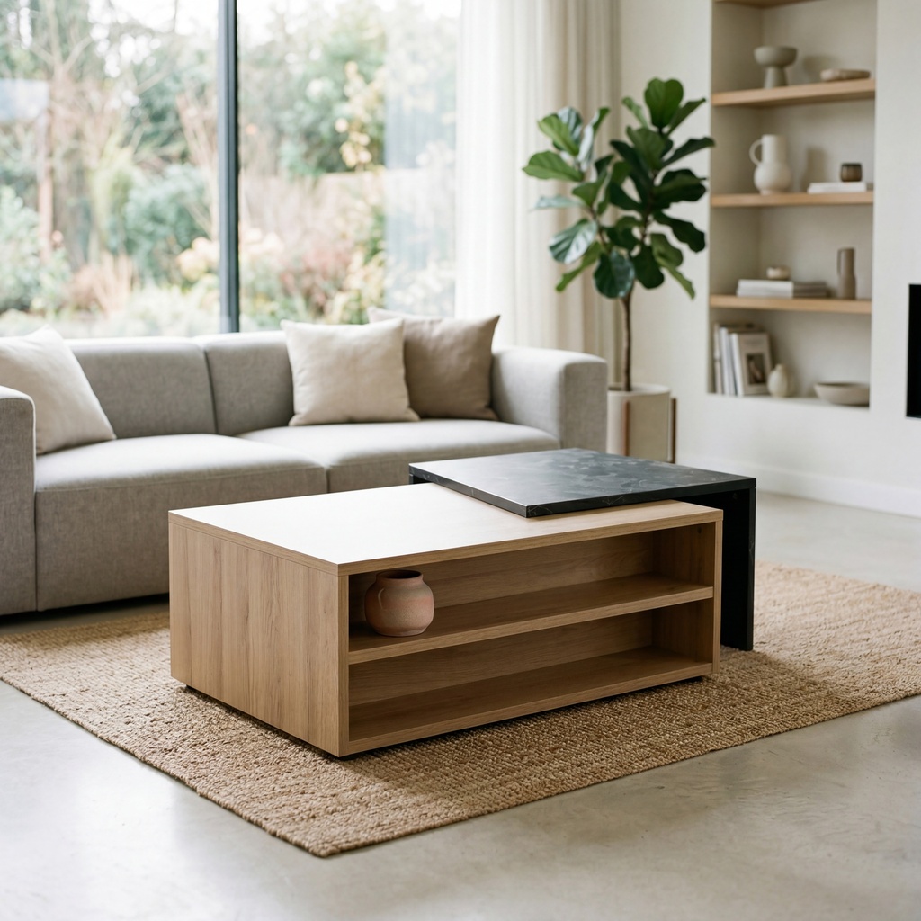 TABLE BASSE-101(116)CM-CHENE DE BOCAGE/MARBRE NOIR-1J3S087-ELENCIA