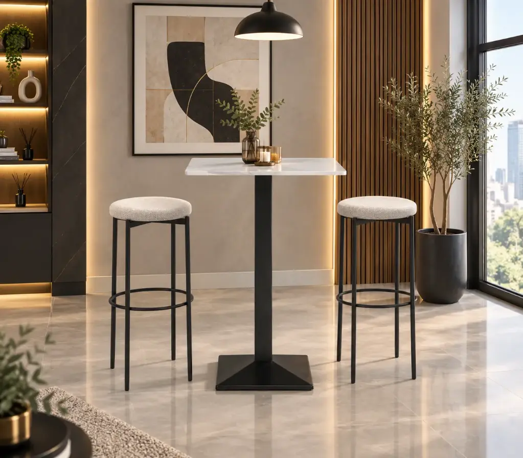 #TABLE 70*70-WHITE CERAMIC - BLACK LEG-KJT7022-CERAMIC