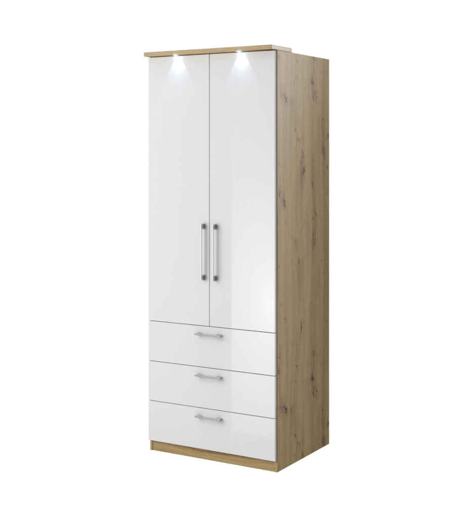 #ARMOIRE 2PT/3T-80CM-249AKL68-OPTIMA-ARTISAN OAK/BLANC