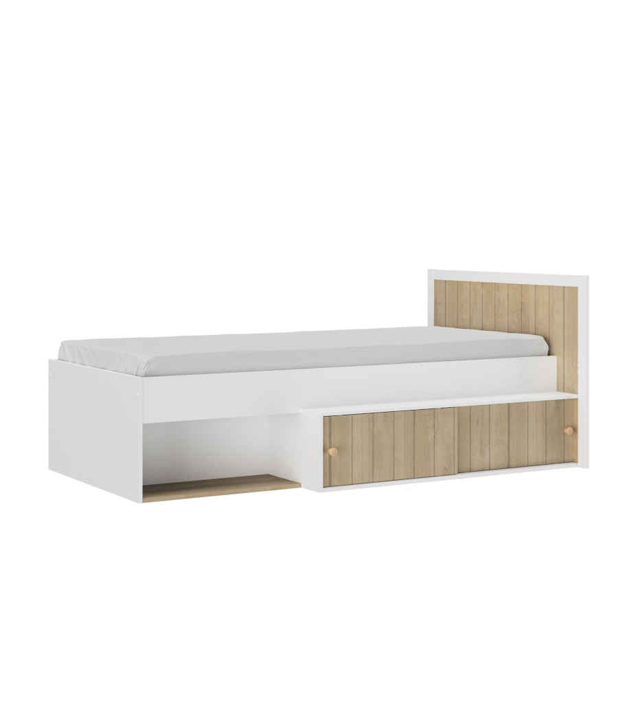 LIT 2 PORTES COULISSANTES 90 X 200-1G1C206-CHARLIE-CHÊNE BLOND / BLANC