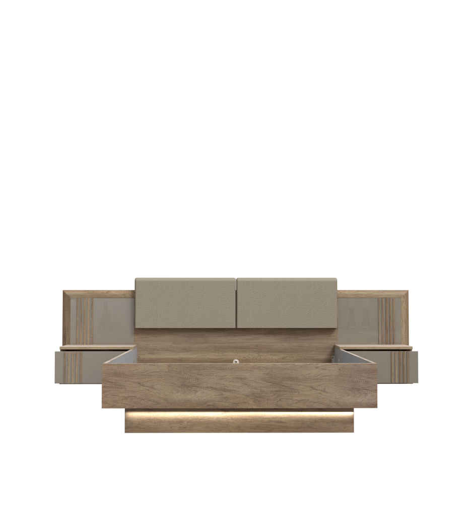 #LIT 160*200 CM-AVEC CHEVET ET ECLAIRAGE-CHENE ARTIC/BEIGE BRILLANT-SVNL1162B-SAVONA