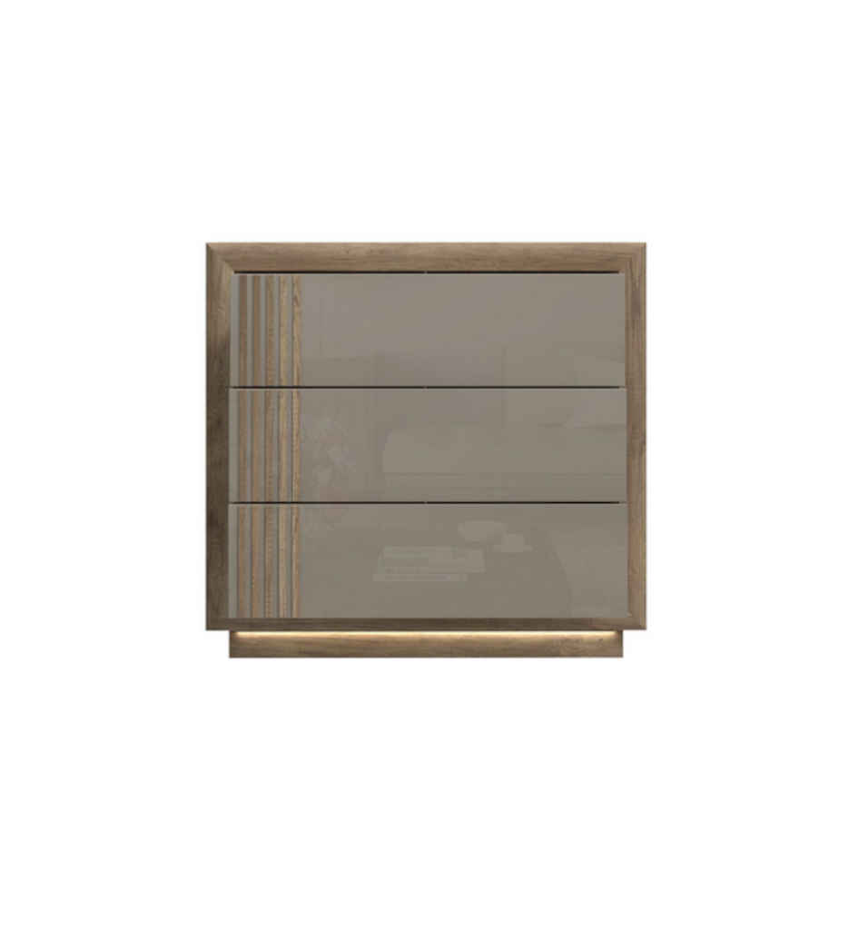 #COMMODE 3T-AVEC ECLAIRAGE-102,6CM-CHENE ARTIC/BEIGE BRILLANT-SVNK211B-SAVONA