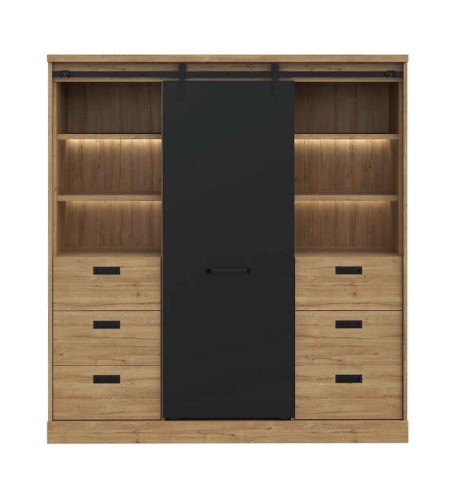 #BAHUT LARGE 148.4 CM-1PT COULISSANTE-6 TIROIRS- 6 NICHES-ECL INCLUS-KZMR631B-KASZIMIRO
