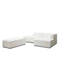 CANAPE  D'ANGLE  DROIT FIXE+POUF-TISSU BOUCLETTE BLANC-MEGEVE