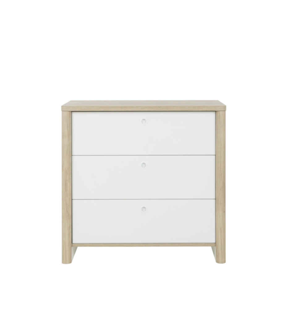#COMMODE 3 TIROIRS-1G2R160-CHATAIGNER NATUREL /BLANC-MATIS